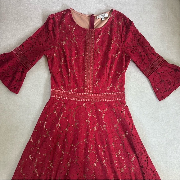 Miss May Lace Bell Sleeve Dress. Red. Large. - Picture 8 of 11
